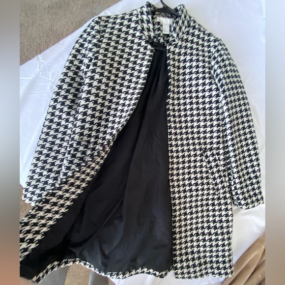 H&M hm Fitted Coat Jacket in Woven Fabric Black White Houndstooth Pattern Size 6 - Picture 10 of 16